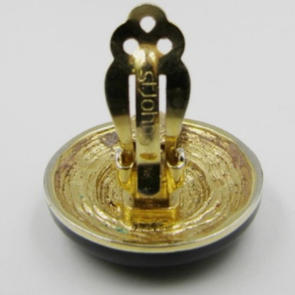 NEW St. John Knits Vintage Clip On Earrings 22KGP Enamel Signed - Picture 5 of 7